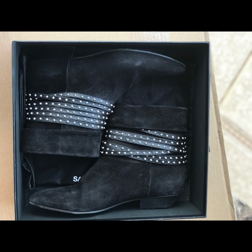 YSL SAINT LAURENT black studded suede booties 39 - Picture 11 of 11